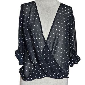 Black V Neck Sheer Blouse Size XS